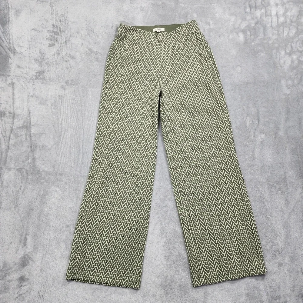 Max Studio Pants Womens M Green Geometric Wide Leg Pull On‎ Jersey Stretch Knit